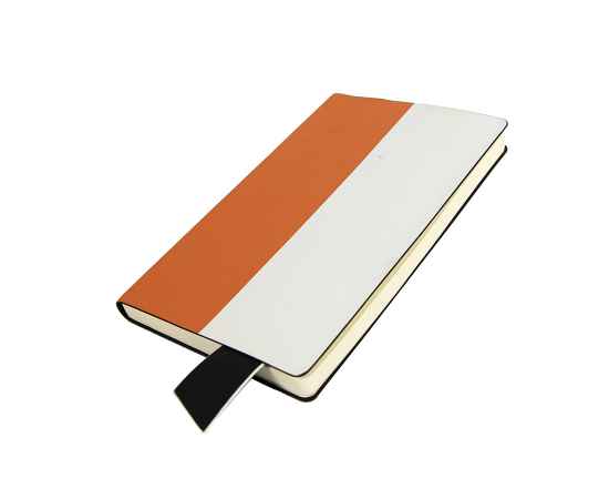 Бизнес-блокнот UNI, A5, бело-оранжевый, мягкая обложка, в линейку, черное ляссе, Цвет: белый, оранжевый