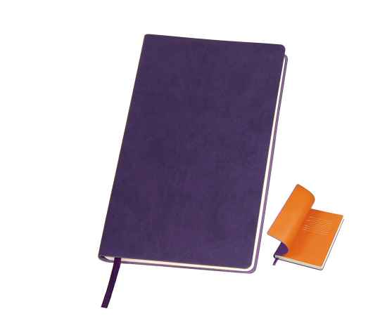 Бизнес-блокнот 'Funky' фиолетовый с оранжевым форзацем, мягкая обложка,  линейка, Цвет: фиолетовый, оранжевый