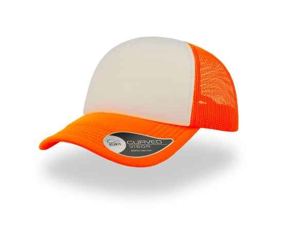 Бейсболка 'RAPPER', 5 клиньев, пластиковая застежка, оранжевый неон с белым, 100% полиэстер, 80 г/м2, Цвет: белый, оранжевый