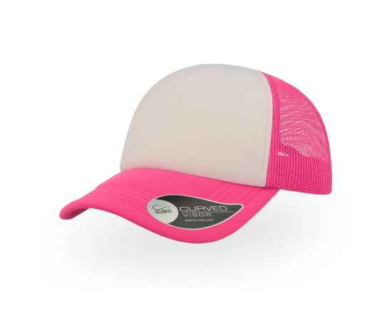Бейсболка 'RAPPER', 5 клиньев, пластиковая застежка, розовый неон с белым, 100% полиэстер, 80 г/м2, Цвет: белый, розовый