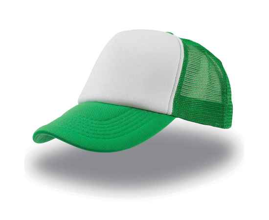 Бейсболка 'RAPPER', 5 клиньев, пластиковая застежка, зеленый с белым, 100% п/э, плотность 80 г/м2, Цвет: белый, зеленый