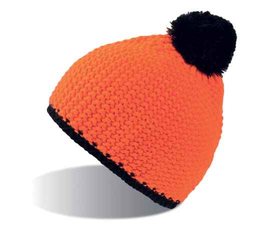 Шапка 'PEAK',  оранжевый неон/черный, верх: 100% акрил, подкладка: 100% полиэстер, Цвет: неоновый оранжевый