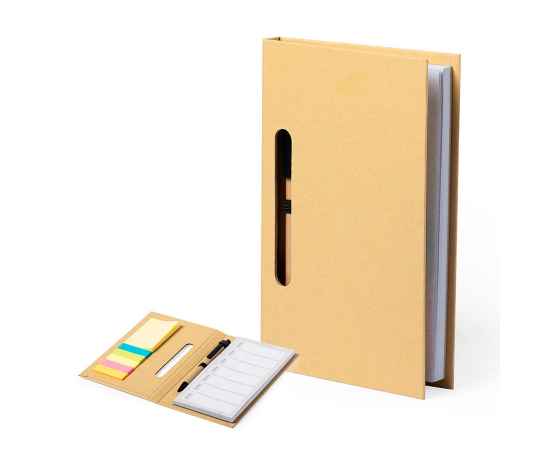 Блокнот со стикерами и ручкой KENDIL, картон, Цвет: бежевый