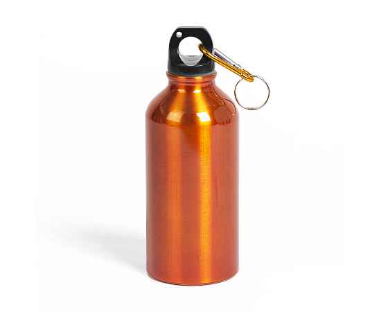 Бутылка для воды 'Mento-1', алюминиевая, с карабином, 400 мл., оранжевый, Цвет: оранжевый