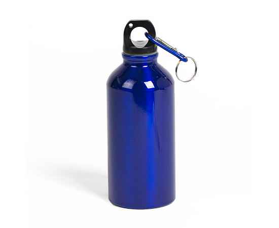 Бутылка для воды 'Mento-1', алюминиевая, с карабином, 400 мл., синий, Цвет: синий