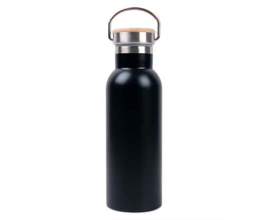 Бутылка для воды DISTILLER, 500мл. черный, нержавеющая сталь, бамбук, Цвет: Чёрный