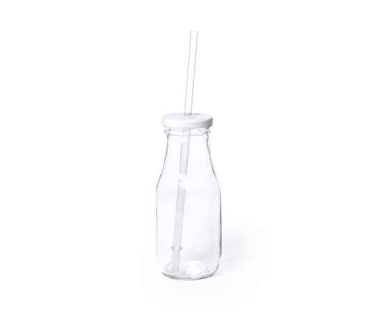 Бутылка ABALON с трубочкой, 320 мл, стекло, прозрачный, белый, Цвет: прозрачный белый