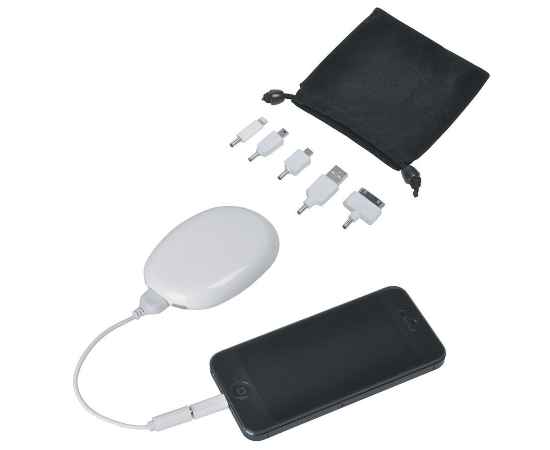 Аккумулятор 'Handy' (2000мАh), в сумочке, с набором переходников и подставкой для телефона, Цвет: белый