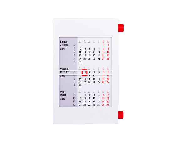 Календарь настольный на 2 года, белый с красным, 18х11 см, пластик, тампопечать, шелкография, Цвет: красный, белый