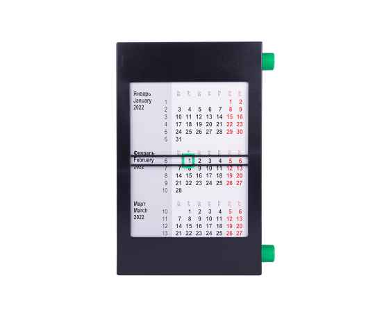 Календарь настольный на 2 года, черный с зеленым, 18х11 см, пластик, тампопечать, шелкография, Цвет: зеленый, черный