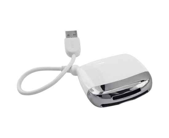 Картридер (для карт памяти SD/MMC/CF/MS), белый, 6х6х1,5см, пластик, тампопечать, Цвет: белый