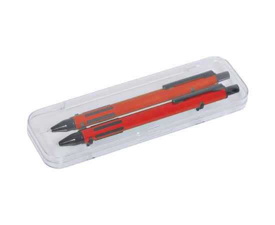 FUTURE, набор ручка и карандаш в прозрачном футляре, красный,  металл/пластик, Цвет: красный