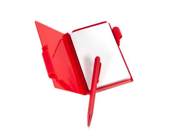 Блокнот для записей с авторучкой, красный, 10,5х7,9х1,1 см, пластик, тампопечать, Цвет: красный