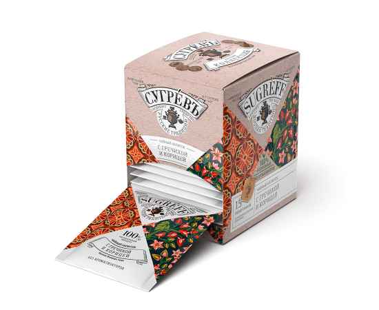 Чайный напиток с гречихой и корицей в индивидуальном саше конверте, 15 пакетиков, Цвет: розовый, Размер: 9 x 7 x 8 см