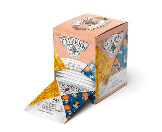 Черный чай с имбирем и апельсином в индивидуальном саше конверте, 15 пакетиков, Цвет: оранжевый, Размер: 9 x 7 x 8 см