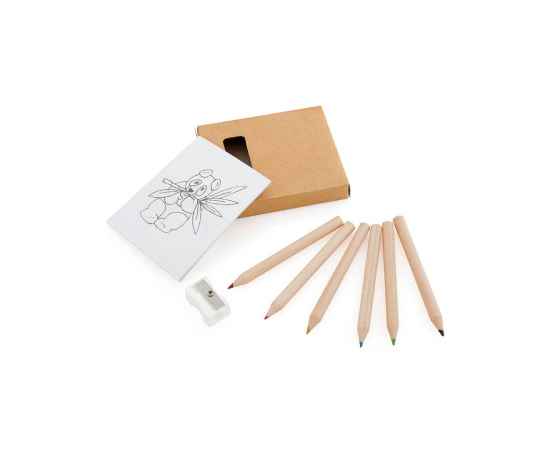 Набор цветных карандашей с раскрасками и точилкой 'Figgy', 7,4х9х1,5см, дерево, картон, бумага, Цвет: коричневый