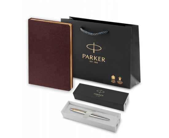 Подарочный набор: Шариковая ручка Parker Jotter Essential, St. Steel GT, стержень: Mblue и Ежедневник недатированный коричневый