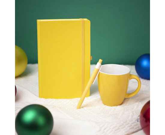 Подарочный набор HAPPINESS: блокнот, ручка, кружка, жёлтый, Цвет: желтый