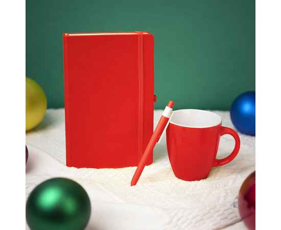 Подарочный набор HAPPINESS: блокнот, ручка, кружка, красный, Цвет: красный