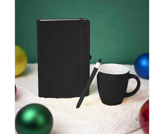 Подарочный набор HAPPINESS: блокнот, ручка, кружка, чёрный, Цвет: Чёрный