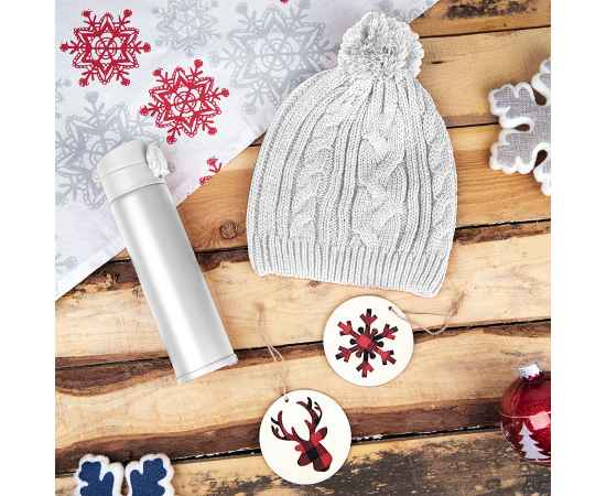 Подарочный набор WINTER TALE: шапка, термос, новогодние украшения, белый, Цвет: белый