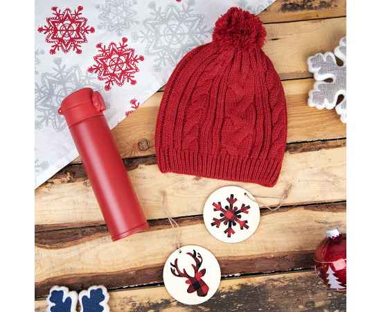 Подарочный набор WINTER TALE: шапка, термос, новогодние украшения, красный, Цвет: красный