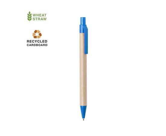 Ручка шариковая DESOK, синий, переработанный картон, пшеничная солома, ABS пластик, 13,7 см, Цвет: синий, изображение 2