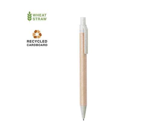 Ручка шариковая DESOK, бежевый, переработанный картон, пшеничная солома, ABS пластик, 13,7 см, Цвет: бежевый, изображение 2