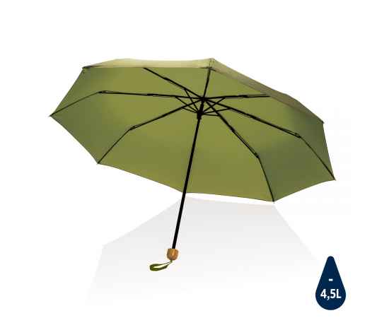 Компактный зонт Impact из RPET AWARE™ с бамбуковой рукояткой, d96 см, Зеленый, Цвет: зеленый, Размер: , высота 58 см., диаметр 96 см.