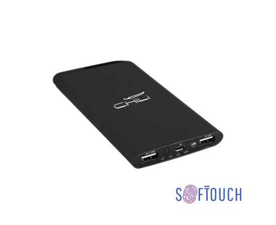 Зарядное устройство 'Theta', 6000 mAh, 2 выхода USB, покрытие soft touch, черный, Цвет: черный