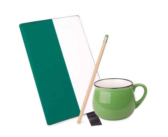 Подарочный набор LAST SUMMER: бизнес-блокнот, кружка, карандаш чернографитный, зеленый, Цвет: белый, зеленый