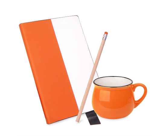 Подарочный набор LAST SUMMER: бизнес-блокнот, кружка, карандаш чернографитный, оранжевый, Цвет: белый, оранжевый