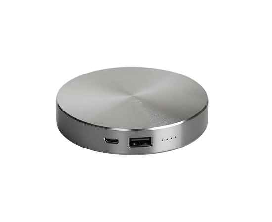 Универсальный аккумулятор 'UFO' (6000mAh) в подарочной коробке,темно-серый,8,6х1,5 см,металл, Цвет: серебристый