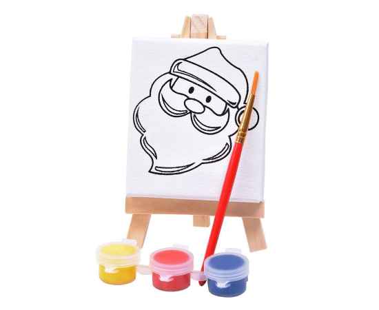 Набор для раскраски  'Дед Мороз':холст,мольберт,кисть, краски 3шт, 7,5х12,5х2 см, дерево, холст, Цвет: белый