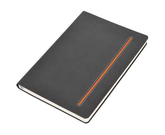 Бизнес-блокнот А5  'Elegance',  серый  с оранжевой вставкой, мягкая обложка,  в клетку, Цвет: оранжевый