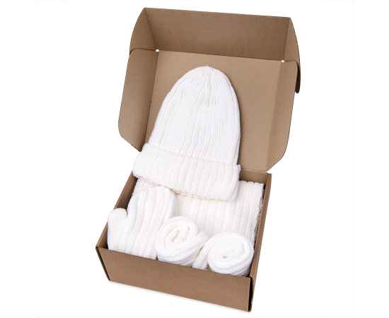 Набор подарочный НАСВЯЗИ©: шапка, шарф,  варежки, носки, белый, Цвет: белый