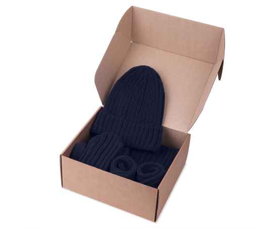 Набор подарочный НАСВЯЗИ©: шапка, шарф,  варежки, носки, темно-синий, Цвет: тёмно-синий