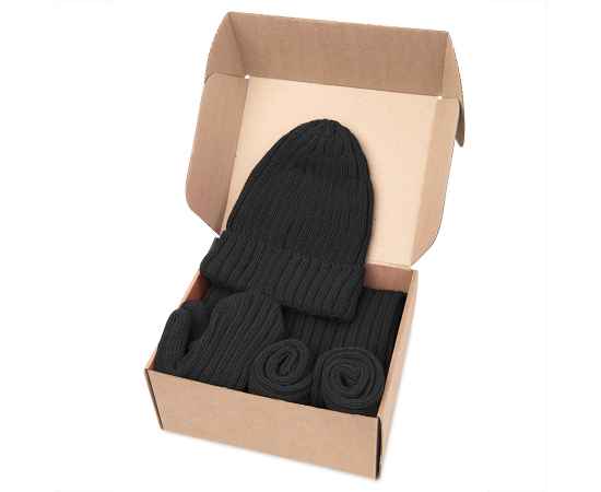 Набор подарочный НАСВЯЗИ©: шапка, шарф,  варежки, носки, черный, Цвет: черный