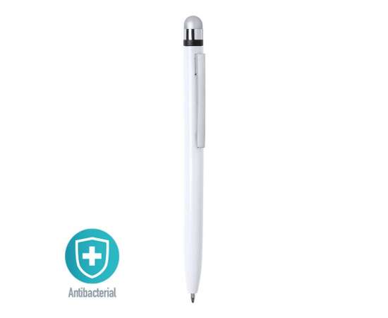 Шариковая ручка со стилусом VERNE, белый,  антибактериальный пластик, Цвет: белый, изображение 2