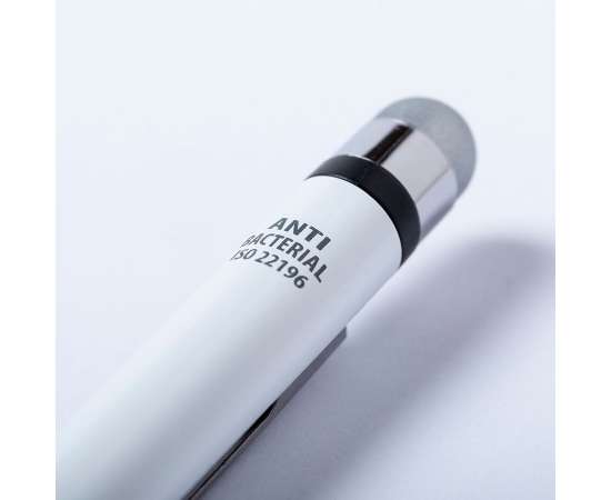 Шариковая ручка со стилусом VERNE, белый,  антибактериальный пластик, Цвет: белый, изображение 5