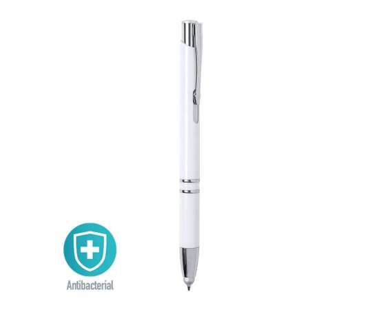 Шариковая ручка со стилусом TOPEN, белый, антибактериальный пластик, Цвет: белый, изображение 3
