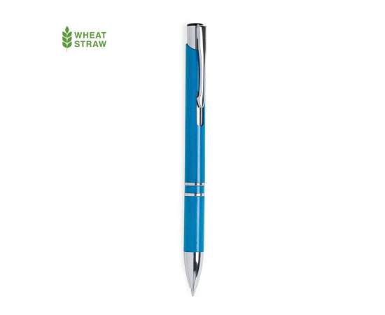 Ручка шариковая NUKOT, синий,  пластик со стружкой пшеничной соломы, хром, синие чернила, Цвет: синий, изображение 2