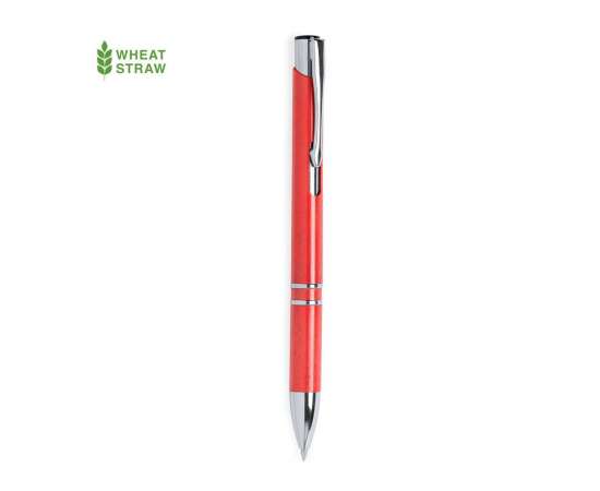 Ручка шариковая NUKOT, красный,  пластик со стружкой пшеничной соломы, хром, синие чернила, Цвет: красный, изображение 2