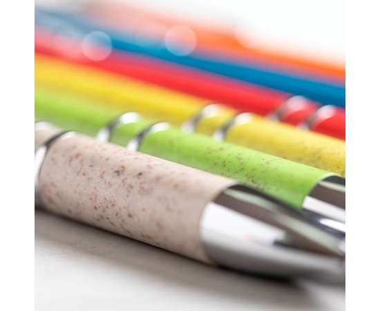 Ручка шариковая NUKOT, красный,  пластик со стружкой пшеничной соломы, хром, синие чернила, Цвет: красный, изображение 3