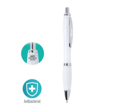 Ручка шариковая FLOM, белый, антибактериальный пластик, 14 см, Цвет: белый, изображение 2