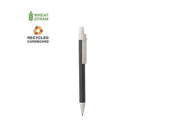 SALCEN, ручка шариковая, черный, рециклированный картон, пластик с пшеничным волокном, Цвет: Чёрный, изображение 2