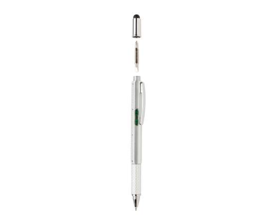 Многофункциональная ручка 5 в 1 из пластика ABS, серый, черный, Цвет: серый, черный, Размер: Длина 15 см., ширина 1,4 см., высота 1,4 см., изображение 4
