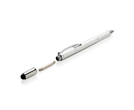 Многофункциональная ручка 5 в 1 из пластика ABS, серый, черный, Цвет: серый, черный, Размер: Длина 15 см., ширина 1,4 см., высота 1,4 см., изображение 6
