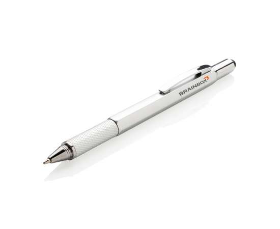 Многофункциональная ручка 5 в 1 из пластика ABS, серый, черный, Цвет: серый, черный, Размер: Длина 15 см., ширина 1,4 см., высота 1,4 см., изображение 7