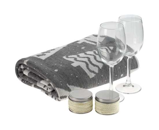 Набор с пледом и бокалами для вина «Снежность», ваниль, Размер: плед: 110х170 с, изображение 2